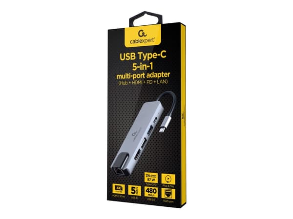 Cablexpert A-CM-COMBO5-04 - Dokkingstasjon - USB-C 3.1 - HDMI - 1GbE