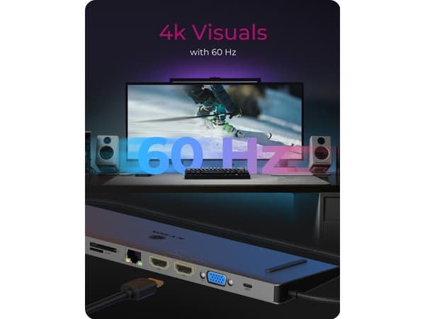 Icy Box Doko telakointiasema ib-dk2106a-cpd 11 in 1, 2x hdmi, 1x vga, lan, kortinlukija, 3x usb, 100w pd