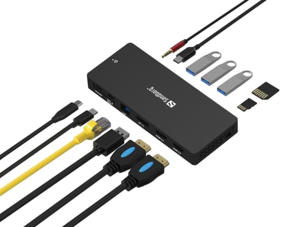 Sandberg USB-C 13in1 DockingStation Pro, langallinen, USB 3.2 Gen 1 (3.1 Gen 1) Type-C, 100 W, 3,5 mm, harmaa, MMC, MicroSD (TransFlash), MicroSDHC,