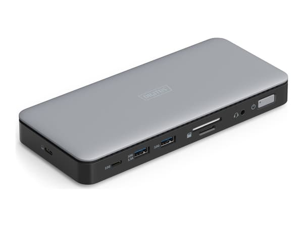 Digitus DA-70917, langallinen, USB 3.2 Gen 2 (3.1 Gen 2) Type-C, 1.4/2.2, 10 100 1000 Mbit/s, musta, harmaa, MicroSD (TransFlash), SD