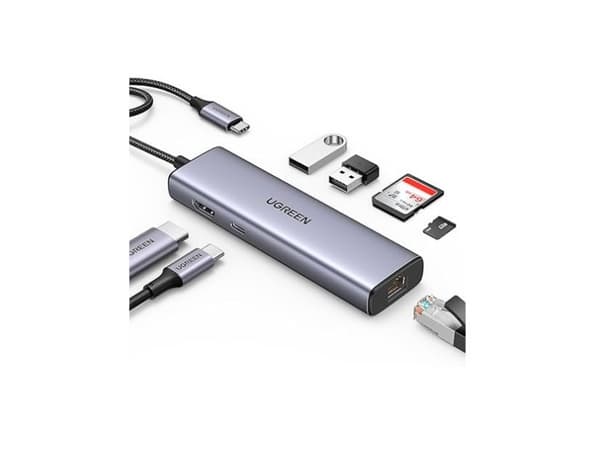 Ugreen 60515, Koblet med ledninger (ikke trådløs), USB 3.2 Gen 1 (3.1 Gen 1) Type-C, 100 W, 10,100,1000 Mbit/s, Grå, SD