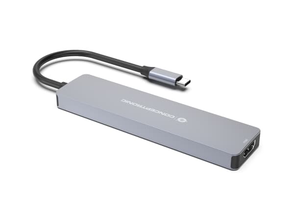 Conceptronic DONN28G, Kabel, USB 3.2 Gen 1 (3.1 Gen 1) Type-C, 100 W, Grå, MicroSD (TransFlash), SD, 5 Gbit/s