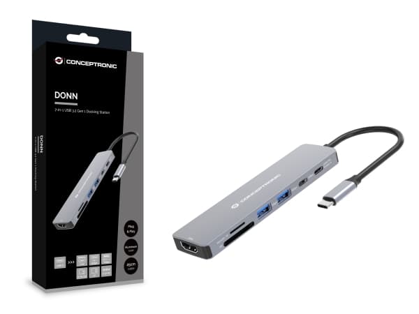 Conceptronic DONN28G, Kabel, USB 3.2 Gen 1 (3.1 Gen 1) Type-C, 100 W, Grå, MicroSD (TransFlash), SD, 5 Gbit/s