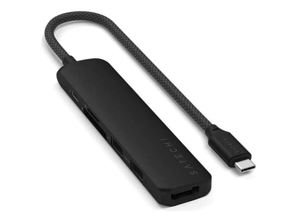 Satechi Satechi Satechi 6-in-1 USB-C Slim Multiport Adapter - Alumiinisovitin USB-C mobiililaitteille (USB-C, 2x USB-A, 4K HDMI, micro/SD-kortinlukij
