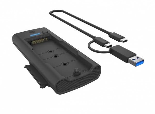 ICY BOX IB-180MS-C31 telakointiasema NVMe M.2 SSD- ja SATA-asemalle - USB Type-C® Type-C®/Type-A yhdistelmäkaapelilla (61098)