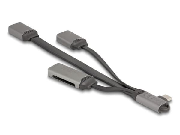 Delock 2-porttinen USB-keskitin, jossa on SD- ja Micro-SD-kortinlukija ja USB Type-C-portti