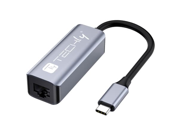 Techly IDATA USB-ETGIGA-CA, Kabel, USB 3.2 Gen 1 (3.1 Gen 1) Type-C, 10,100,1000 Mbit/s, Svart, Silver, Gjuten aluminium, USB
