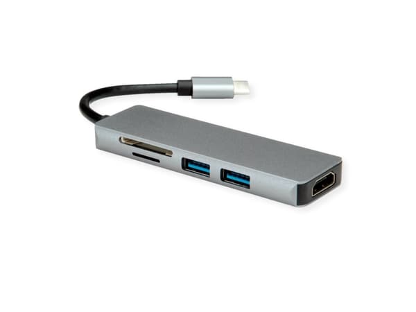 ROLINE 12.02.1019, Ledningsført, USB 3.2 Gen 1 (3.1 Gen 1) Type-C, Sølv, MicroSD (TransFlash), SD, 3840 x 2160 pixel, 30 Hz