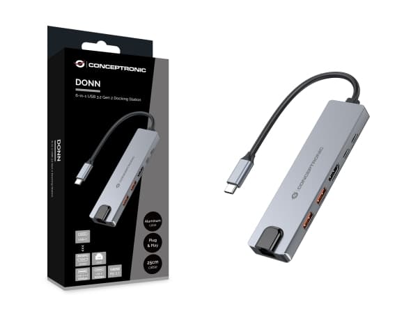 Conceptronic DONN29G, Kabel, USB 3.2 Gen 2 (3.1 Gen 2) Type-C, 140 W, 10,100,1000 Mbit/s, IEEE 802.3ab, Grå