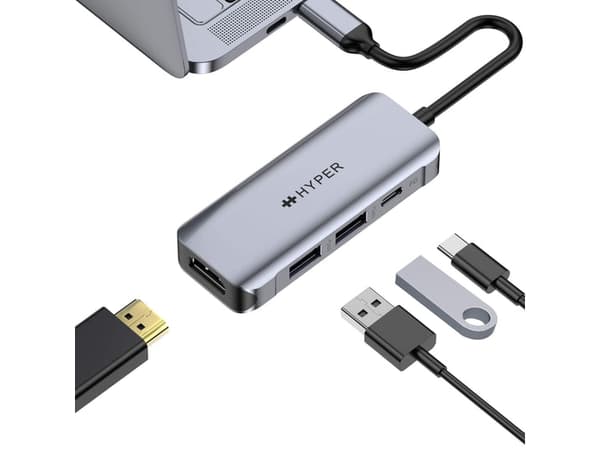 HYPER HD41-GL, USB 2.0 Type-C, Svart, Grå, HDMI, USB 2.0, USB Type-C, USB, 85 mm, 34 mm