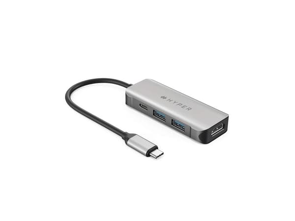 HYPER HD41-GL, USB 2.0 Type-C, Svart, Grå, HDMI, USB 2.0, USB Type-C, USB, 85 mm, 34 mm