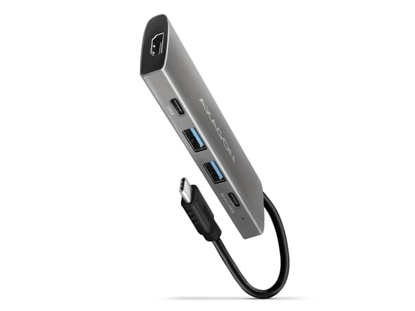 AXAGON HMC-5G21, USB 10Gb/s keskittimen, 2x USB-A, 2x USB-C, HDMI 4k/30, PD 60W, USB-C kaapeli 13cm