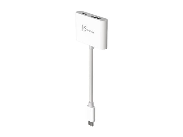 j5create JCA152 - Videokort - 24 pin USB-C hane till HDMI, 24 pin USB-C hona - 8.2 cm - vit - stöd för 4K, USB-strömförsörjning (100W), stöd för DP A
