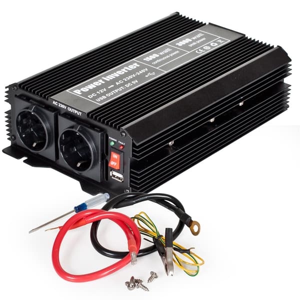 Transformer 12 V jævnstrøm til 230 V 1500 W 3000 W - sort