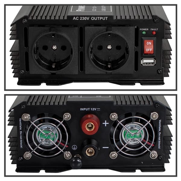 Spänningsomvandlare 12 V till 230 V 1500 W 3000 W - svart