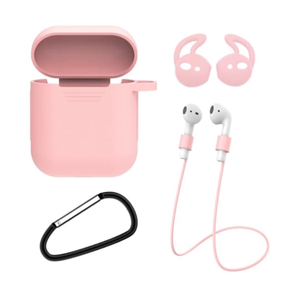 Apple AirPods 1/2 4-i-1 Fodral Halsrem Earhooks Rosa