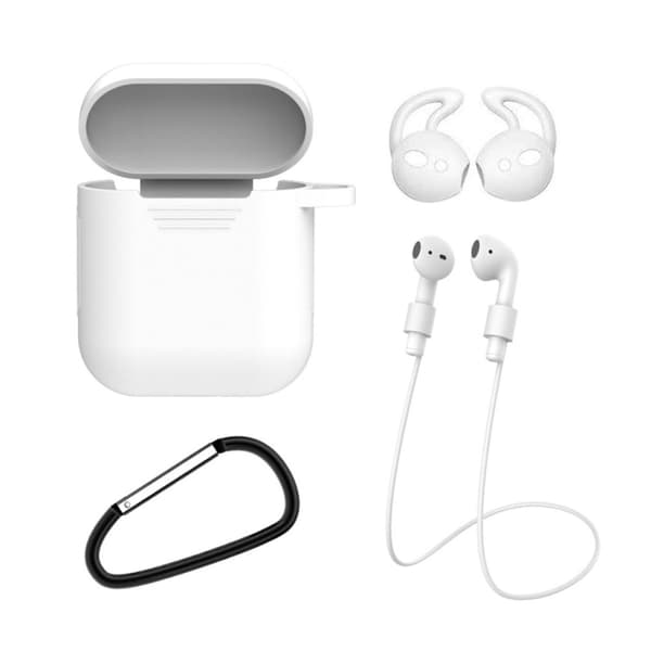 Apple AirPods 1/2 4-i-1 Fodral Halsrem Earhooks Vit