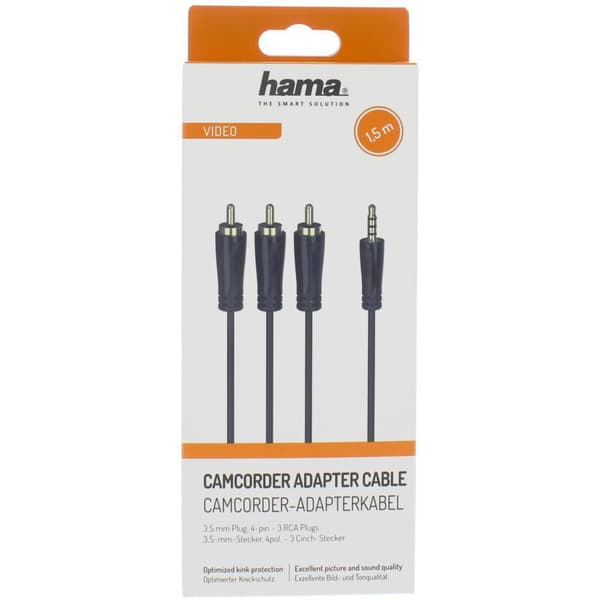 HAMA Kabel 4pin 3,5mm-3 Phono 1,5m Sort Guldbelagt TL