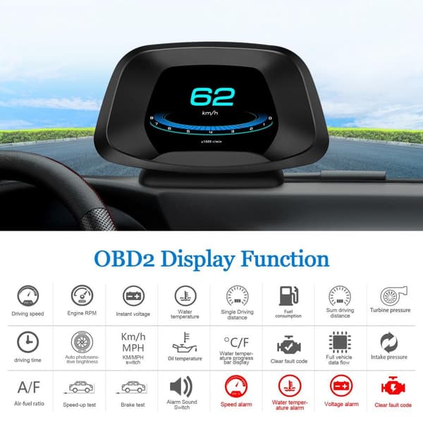 P19 Speedometer HUD OBD GPS LCD-skærm