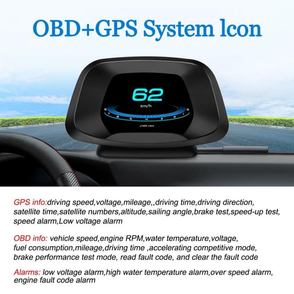 P19 Speedometer HUD OBD GPS LCD-skærm