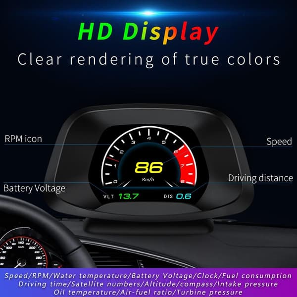 P19 Speedometer HUD OBD GPS LCD-skærm