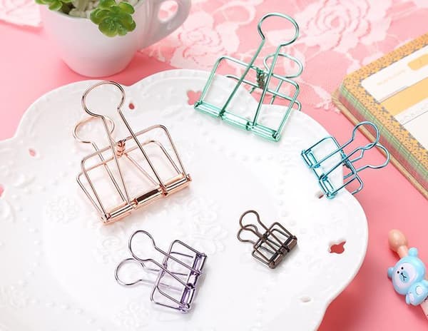3 Pcs Hollow Metal Binder Clips Home Office Paper Holder Medium - Mixed Colours