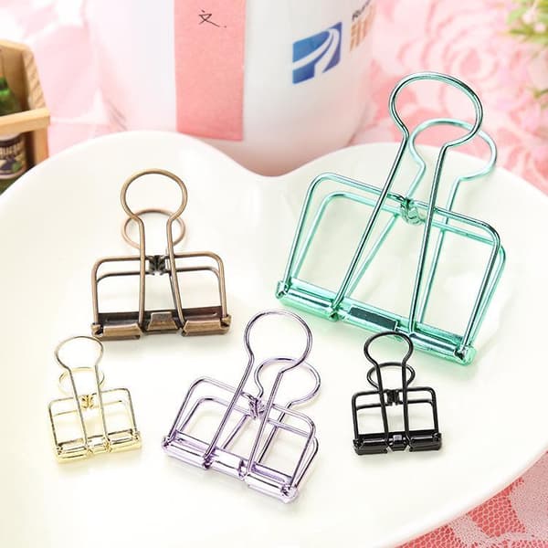 3 Pcs Hollow Metal Binder Clips Home Office Paper Holder Medium - Mixed Colours