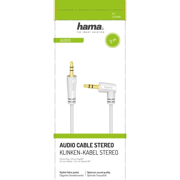 Hama Kabel Audio 3.5mm-3.5mm Vinklad Vit 2m