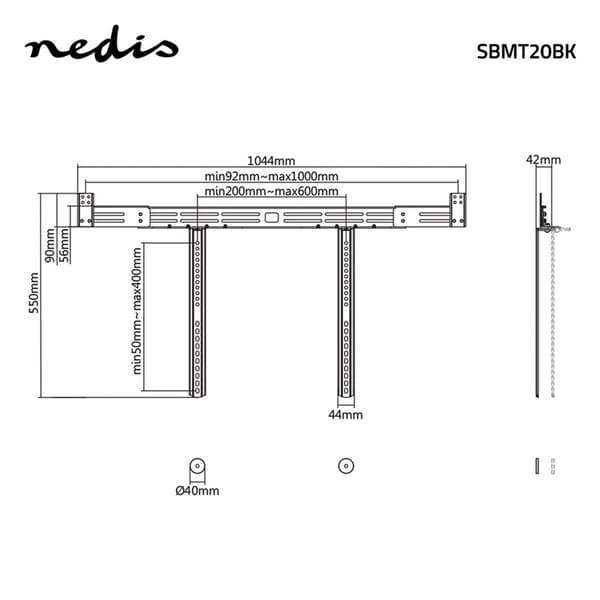 Nedis Soundbar Mount | Kompatibel med: Universell | Festet til TV-en | 10 kg | Dybde justering | Stål | Sort