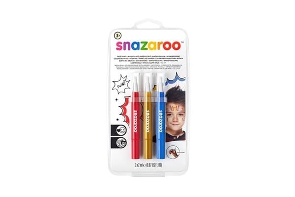 Snazaroo Ansiktsfärg penslar 3st, Röd/Guld/Blå
