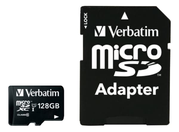 Verbatim microSDXC-kort, 128GB, inkl.adapter, klasse 10