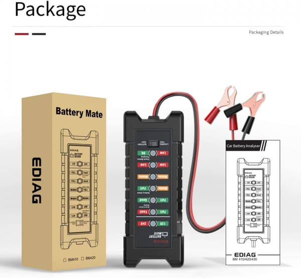 Akkutesteri ajoneuvoihin LED-näytöllä, 12V/10mA, 24V/30mA