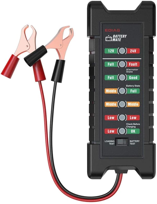 Akkutesteri ajoneuvoihin LED-näytöllä, 12V/10mA, 24V/30mA