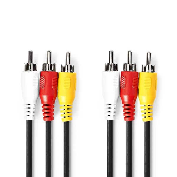 Nedis Komposit videokabel | 3x RCA Hane | 3x RCA Hane | Nickelplaterad | 480p | 3.00 m | Rund | PVC | Svart | Kuvert