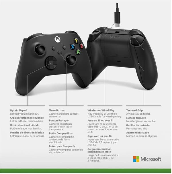 Microsoft Xbox Trådlös Handkontroll Gen 9 inklusive Kabel För Windows 10, Svart