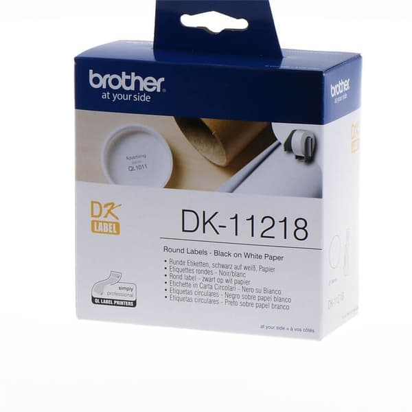 Etiketter DK11218 Ø 24mm Svart på Hvit