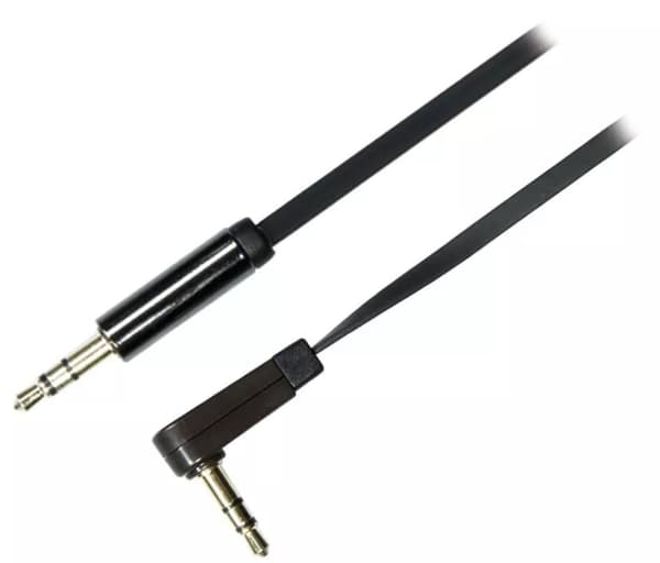 DELTACO ljudkabel, Vinklad 3,5mm hane till 3,5mm hane, 1m, svart