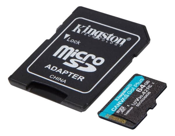 Kingston 64 GB microSDXC Canvas Go Plus 170R A2 U3 V30-kort + ADP