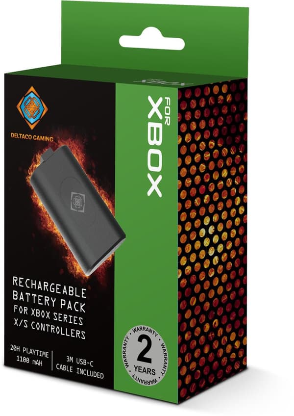 DELTACO GAMING Ladattava akku Xbox X/S-ohjaimelle, 1100 mAh, USB-C-kaapeli, musta