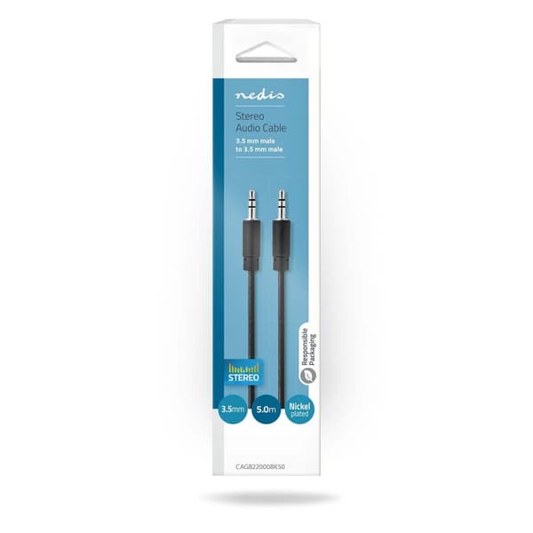 Nedis Stereoljudkabel | 3.5 mm Hane | 3.5 mm Hane | Nickelplaterad | 5.00 m | Rund | Svart | Låda