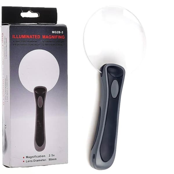 Förstorningsglas 2,5x90mm m. ledlampor vitt ljus.inkl. batterier