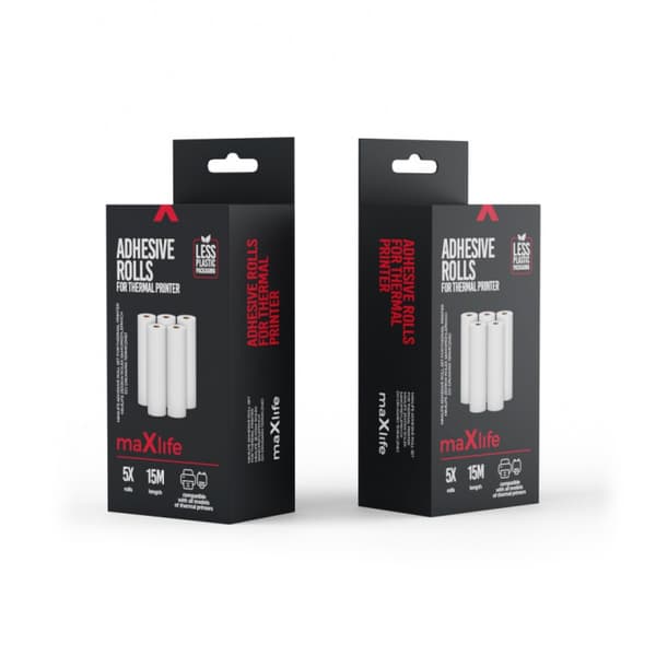 Maxlife Selvklebende papirruller for termoprintere, 5 stk x 3 m
