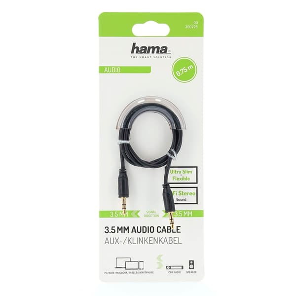Hama Lydkabel Flexi-Slim 3,5mm-3,5mm Guld Sort 0,75m