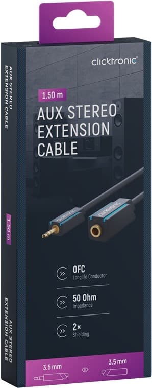ClickTronic 3,5 mm AUX-förlängningskabel, stereo Premiumkabel | 1x 3,5 mm jackkontakt  1x 3,5 mm jackkontakt | 1,5 m | OFC innerledare