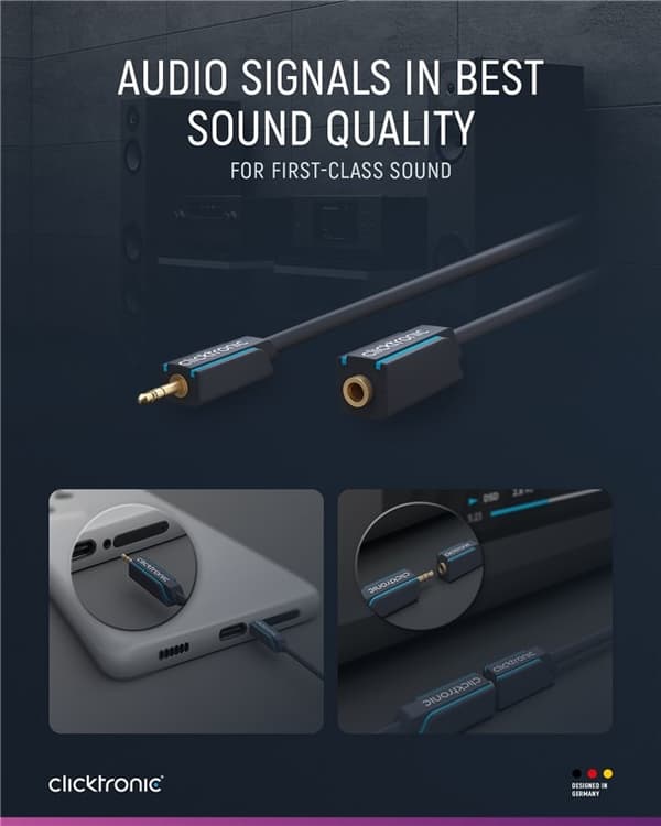 ClickTronic 3,5 mm AUX-förlängningskabel, stereo Premiumkabel | 1x 3,5 mm jackkontakt  1x 3,5 mm jackkontakt | 1,5 m | OFC innerledare