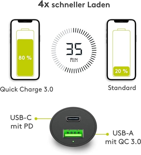 Goobay Dubbel USB-billadare USB-C™ PD (Power Delivery) (48 W) 48 W (12/24 V) USB-A/USB-C™ lämplig för enheter med USB-C™ (Power Delivery), t.ex. iPhon