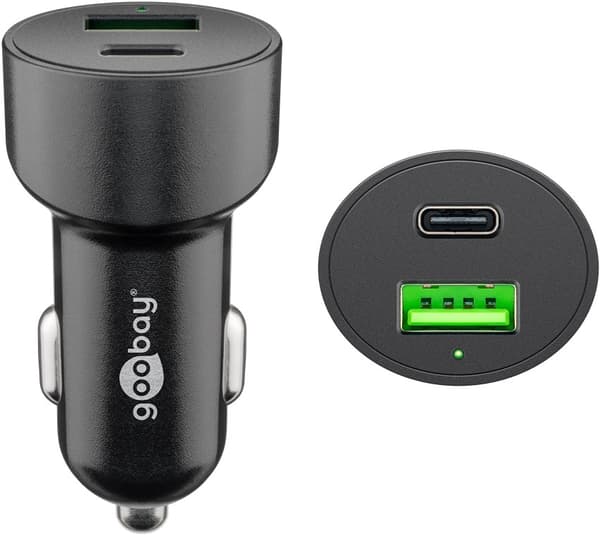 Goobay Dubbel USB-billadare USB-C™ PD (Power Delivery) (48 W) 48 W (12/24 V) USB-A/USB-C™ lämplig för enheter med USB-C™ (Power Delivery), t.ex. iPhon