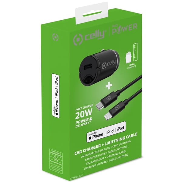 Celly Mini USB-C PD 20W billader + USB-C til lynkabel