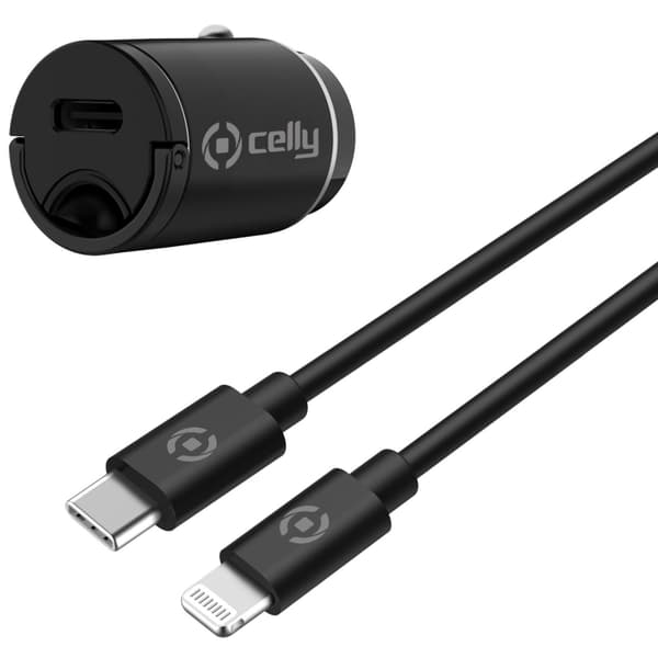 Celly Mini USB-C PD 20W billader + USB-C til lynkabel Sort