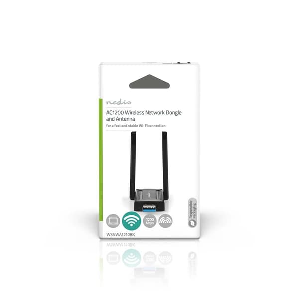 Nedis Netværk dongle | Wi-Fi | AC1200 | 2.4/5 GHz (Dual Band) | USB3.0 | Wi-Fi-hastighed total: 1200 Mbps | Windows 10 / Windows 11 / Windows 8